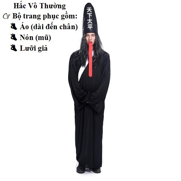 Trang Phục Hóa Trang Halloween Dành Cho Nam và Nữ, Bộ Đồ Hóa Trang Halloween Kinh Dị Hắc Bạch Vô Thường