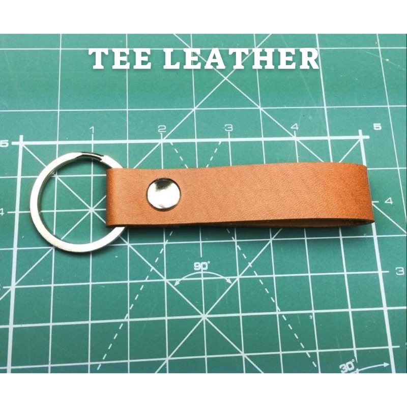 Móc khoá da thật khắc tên theo yêu cầu, màu vàng bò TEE LEATHER