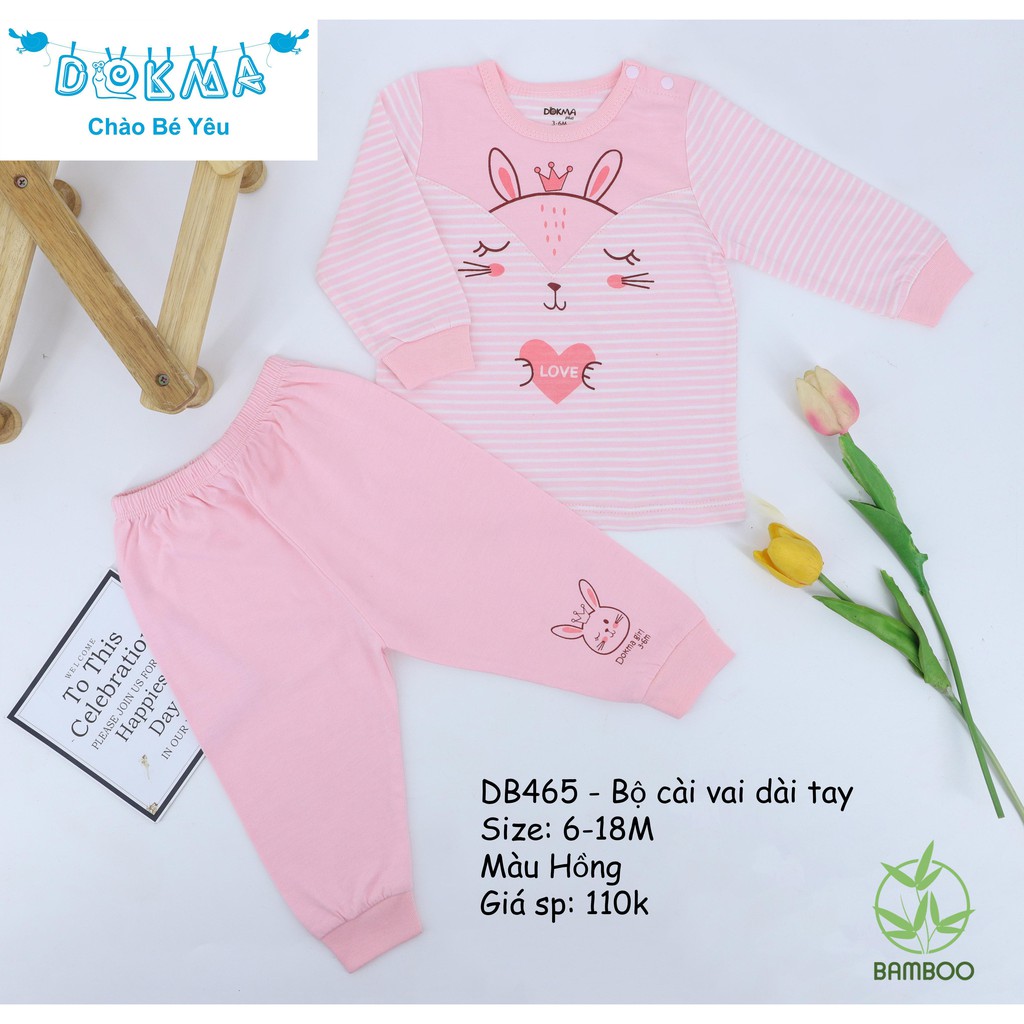 Bộ dài tay áo cài vai cho bé Dokma DB465 Thu Đông 2020