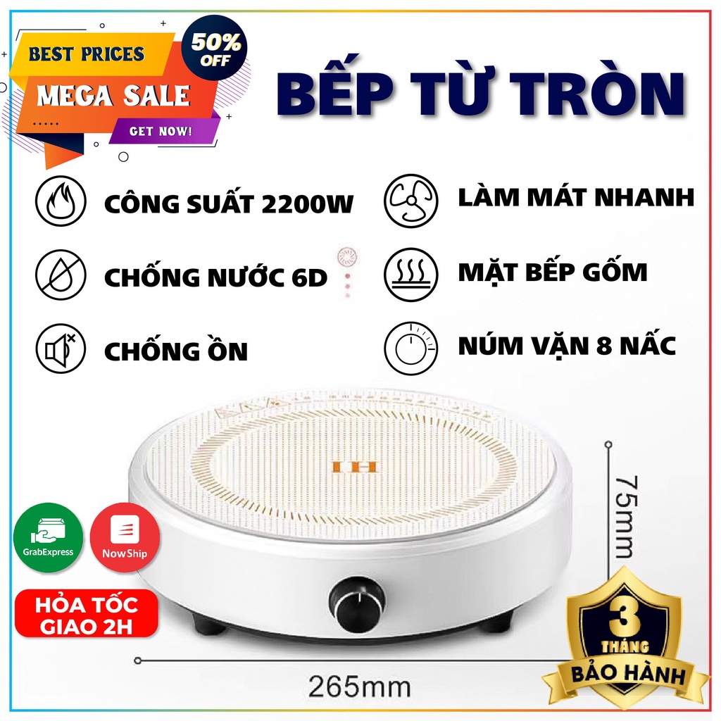 Bếp điện từ Cao cấp CCC01 Màu Trắng - Bề mặt Gốm Hình Tròn