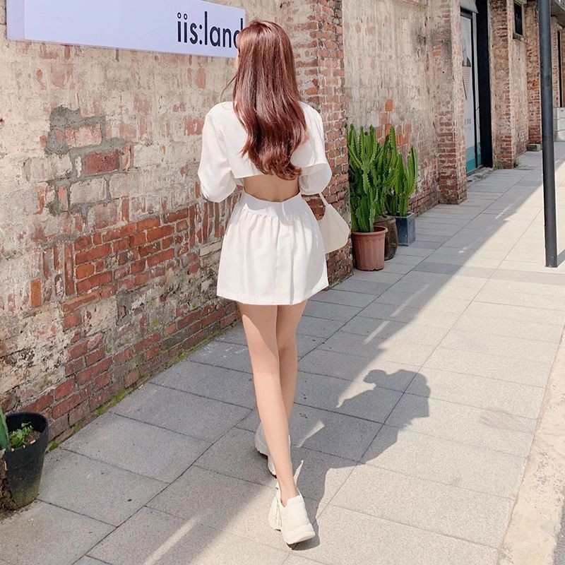 [Order] (C) Váy đầm Ulzzang dáng vest hở lưng loại đẹp màu trắng - đen