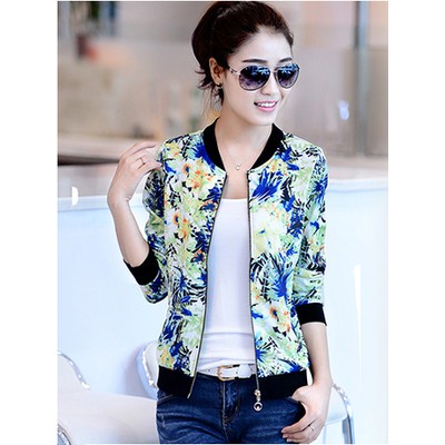 Áo Khoác Bóng Chày Nữ Tay Dài In Hoa