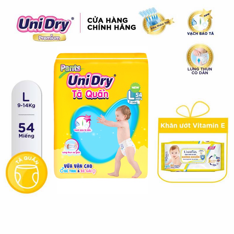 (Tặng 1 khăn ướt Vitamin E) Tã quần Unidry gói Jumbo M60/L54/XL48/XXL44