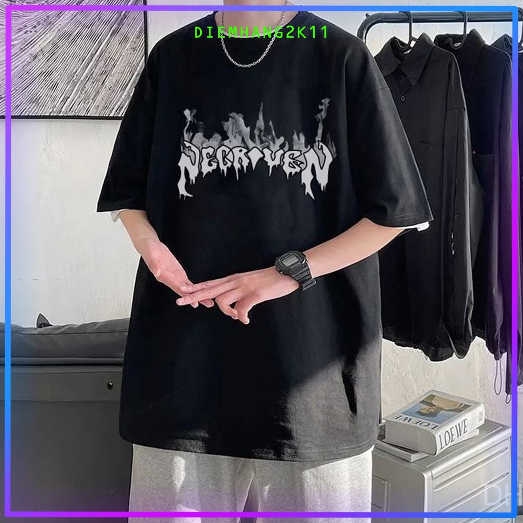 Áo thun tay lỡ form rộng, áo phông tay lỡ unisex nam nữ đều mặc được in họa tiết NECRO D41 DIEMHANG2K11