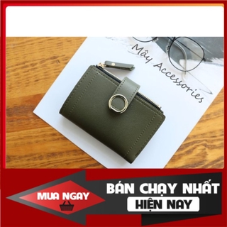 Ví tiền nữ mini thời trang da PU màu xanh lá cây