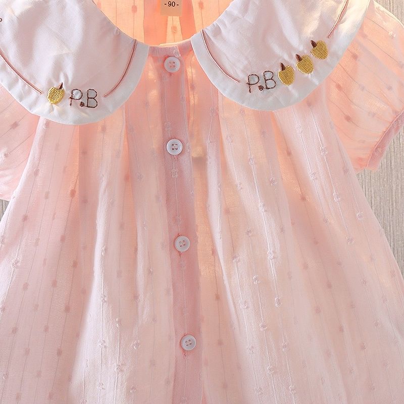 Áo Tay Ngắn Cổ Búp Bê Màu Hồng Thời Trang Mùa Hè Cho Bé Gái