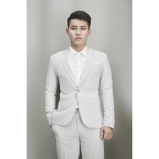 Bộ vest nam màu kem ôm body tặng kèm cà vạt nơ