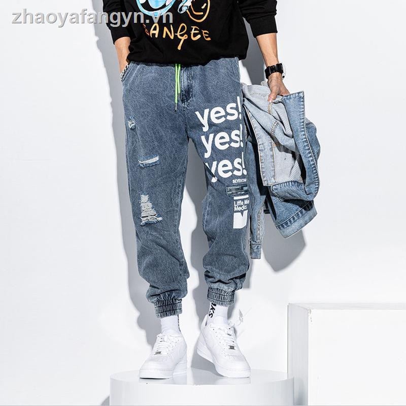Quần jeans nam ống rộng mài rách thời trang Hàn