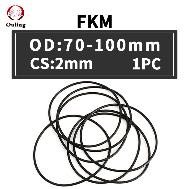 1 CÁI / Lô Cao su Flo Vòng chữ O Con dấu FKM đen OD70/72/75/80/85/90/95/100 * 2mm Độ dày O Vòng đệm Vòng đệm Vòng đệm Vòng đệm Vòng đệm Máy giặt chịu dầu, chịu mài mòn, chịu áp lực, lão hóa và Chịu nhiệt độ cao