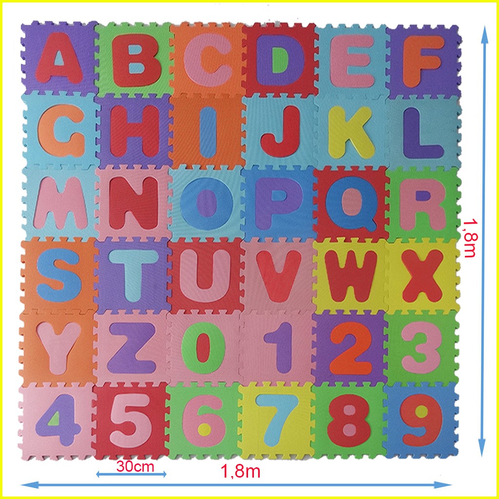 Thảm xốp cho bé  36 tấm (26 chữ cái từ A-Z và 10 chữ số từ 0-9)- Kích thước mỗi tấm 30x30x1cm- Mẹ Tròn Store