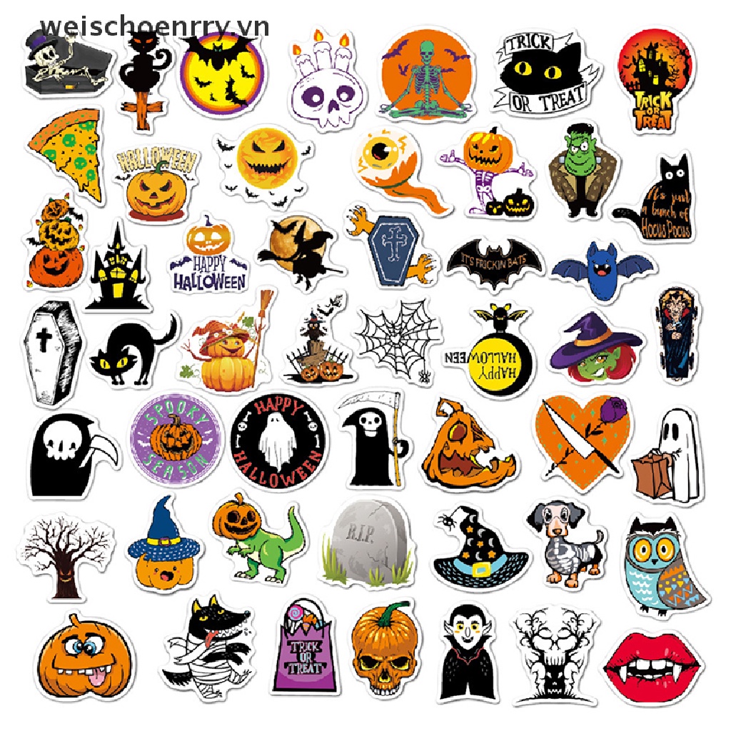 Bộ 50 Sticker Họa Tiết Bí Ngô Halloween Kinh Dị