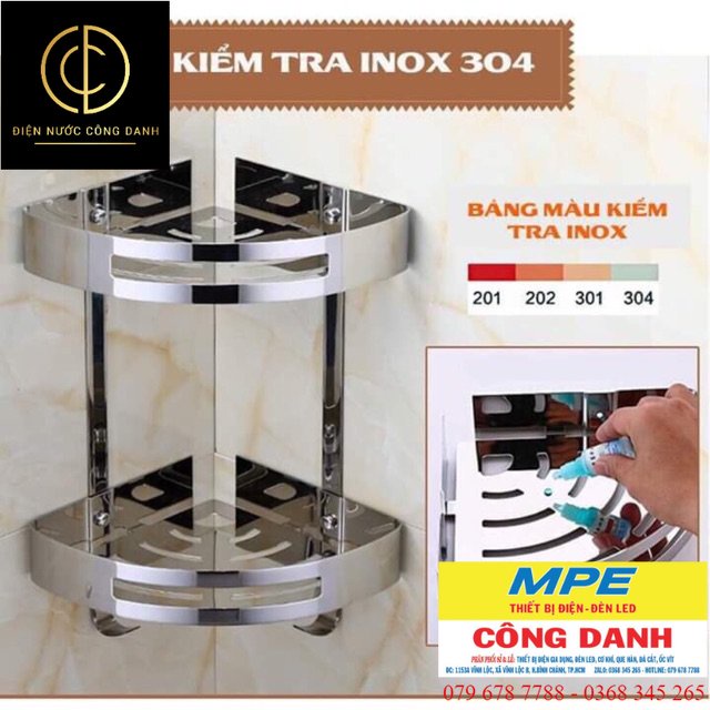 Kệ góc nhà tắm 2 tầng inox 304