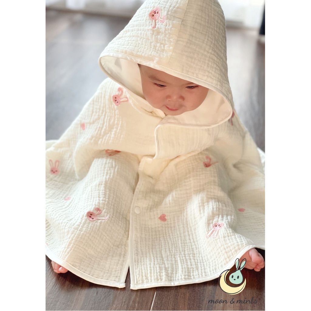 Áo choàng đa năng thêu họa tiết cho bé, phong cách Hàn Quốc