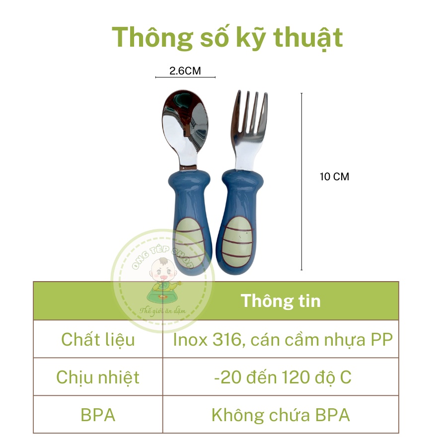 Thìa dĩa tập xúc cho bé chất liệu inox - dạng vỉ