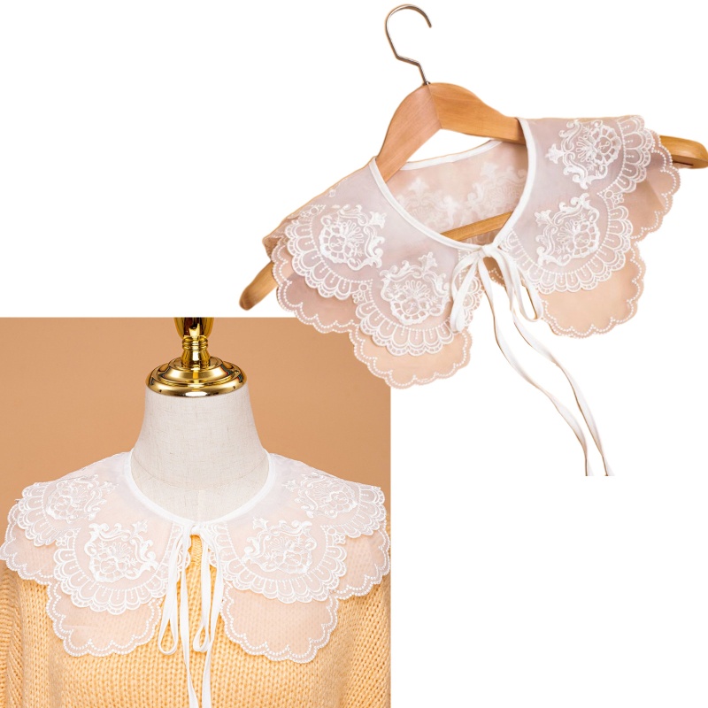 Khăn Choàng Cổ Hai Lớp Chất Liệu Organza Thêu Họa Tiết Có Thể Tháo Rời Cho Nữ