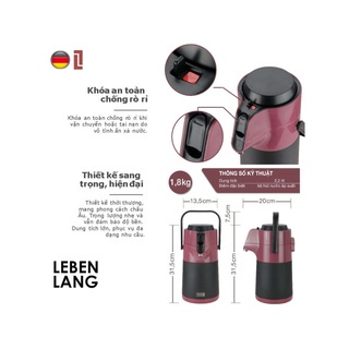 Bình nước giữ nhiệt nóng lạnh Lebenlang LBP569R dung tích 2,2L