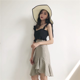 Set áo 2 dây+váy kẻ caro đuôi cá ulzzang (ẢNH THẬT Ở CUỐI)