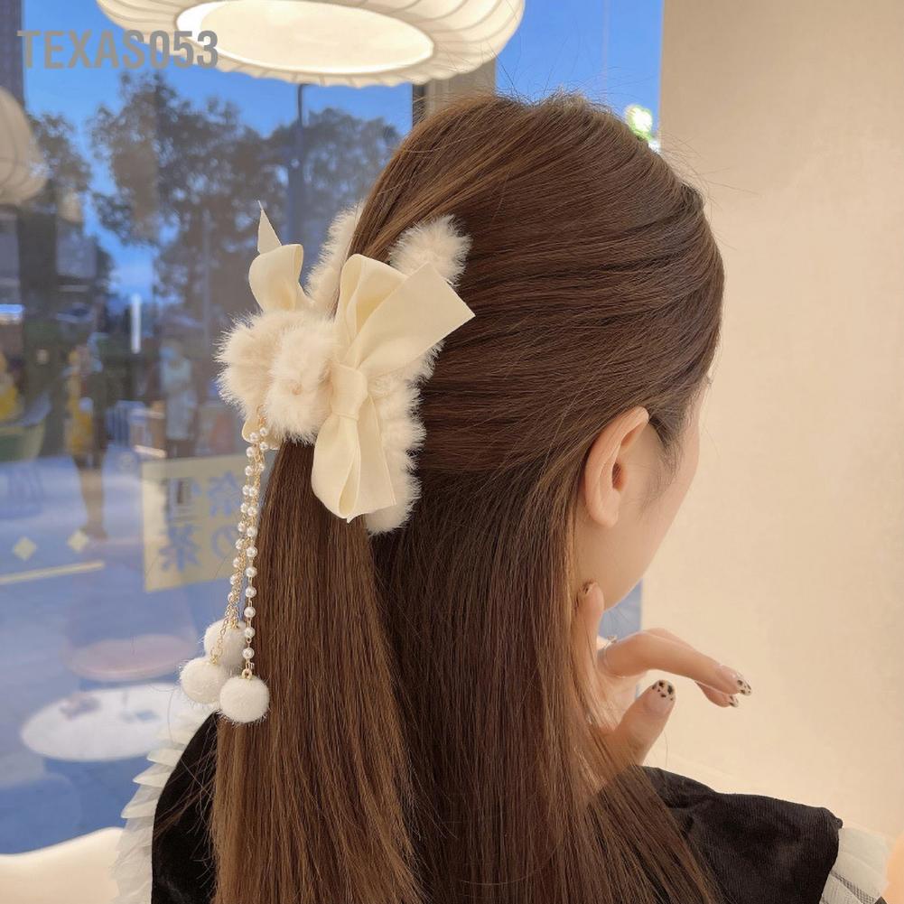 Hàng HOT Kẹp tóc hình nơ phối lông tua rua xinh xắn phong cách Hàn Quốc hợp thời trang cho nữ sang trọng Barrettes cho cô gái Phụ nữ Tiệc cưới【Texas053】