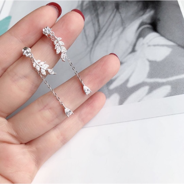 Khuyên tai lá treo dài giọt nước bạc ta pa ct (hạ cánh nơi anh)