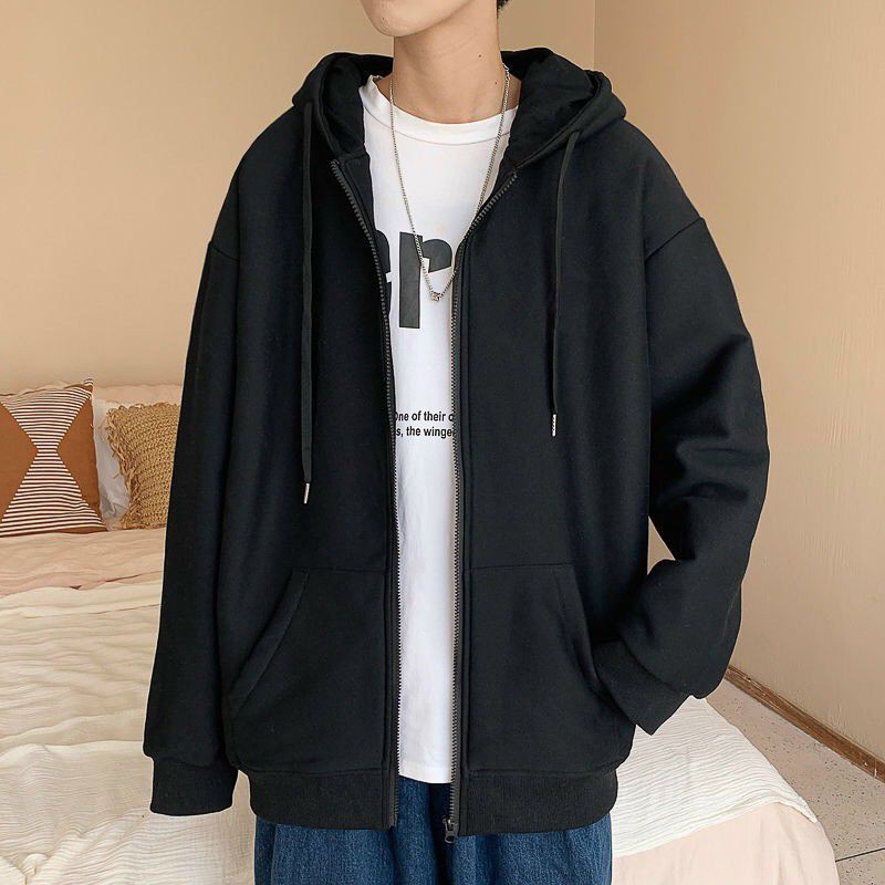 Áo khoác nỉ ngoại hoodie unisex đen - trắng trơn