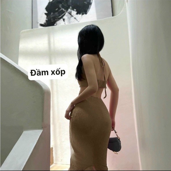 Đầm nữ khoen ngực kiểu body dáng dài cổ dây yếm hot hit 95