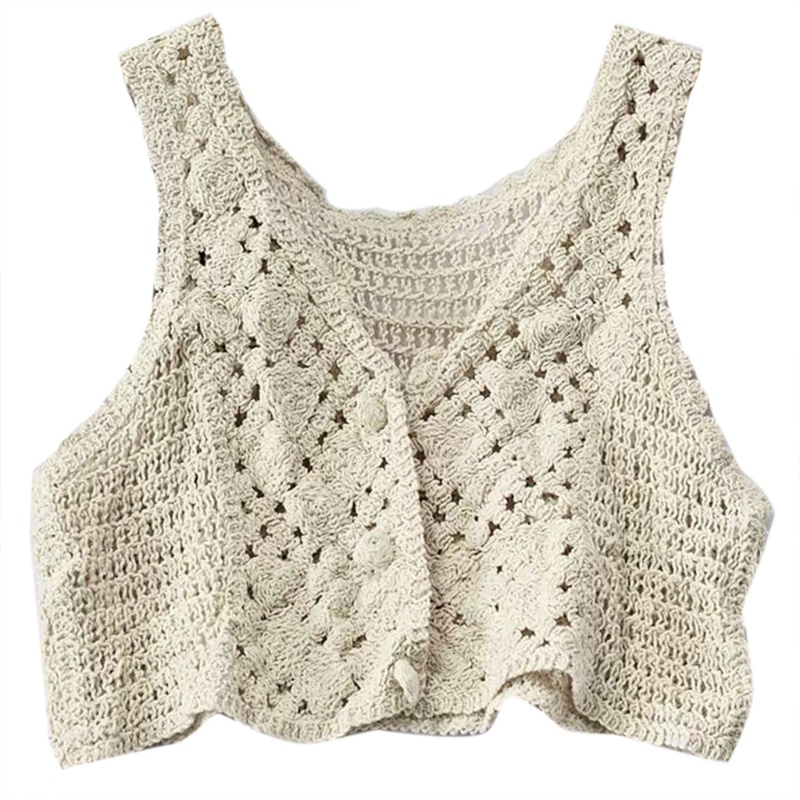 Áo khoác eo cardigan sweater dệt kim không tay cổ chữ V cài nút phối ren hoa cổ điển giản dị cho nữ