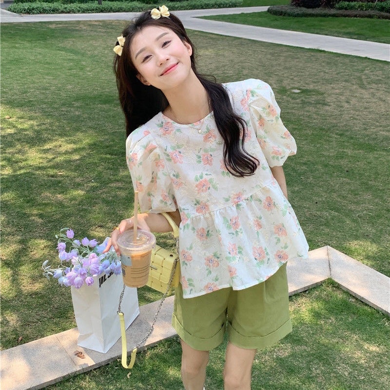 FRRESHIP-Áo bánh bèo hoa nhí dáng babydoll