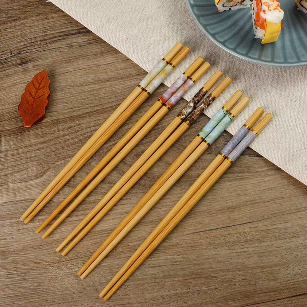 Bộ 5 Đôi Đũa Tre Họa Tiết Vân Đá Nhiều Màu Sắc Chống Trượt Phong Cách Trung Hoa