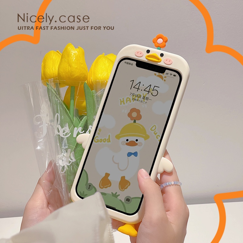 Ốp Điện Thoại Mềm Chống Sốc Họa Tiết Hoa Và Vịt 3d Cho iphone 15 14 13 12 pro max 11 xr xs max x 7 8 6 plus