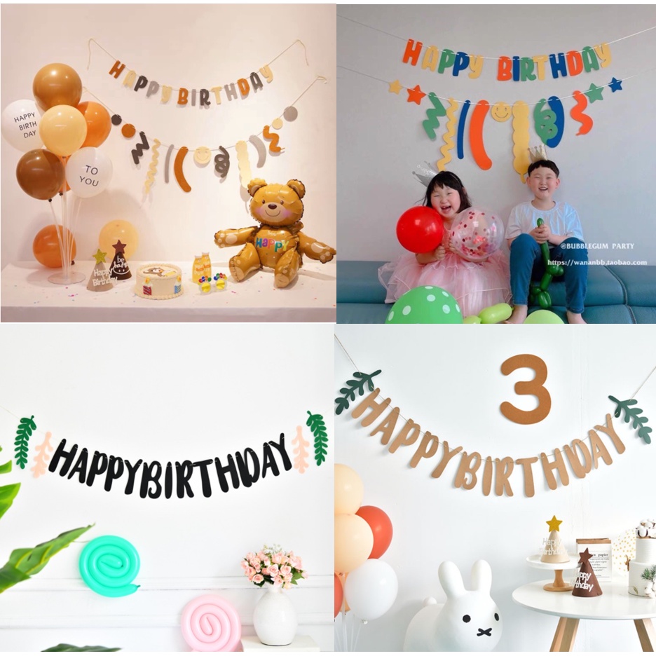 Dây Chữ HAPPY BIRTHDAY Vải Dạ / Giấy Phong Cách Hàn Quốc phụ kiện trang trí sinh nhật đẹp Party decor