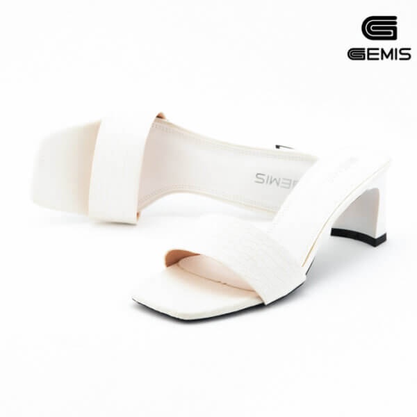 Guốc quai ngang da tổng hợp 7cm GEMIS - Đen/Trắng