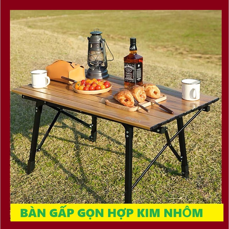 Bàn ghế gấp gọn hợp kim nhôm vân gỗ cao cấp thế hệ mới 2022 - TẢI TRỌNG 100KG, KẾT CẤU DẠNG CUỘN GẤP GỌN