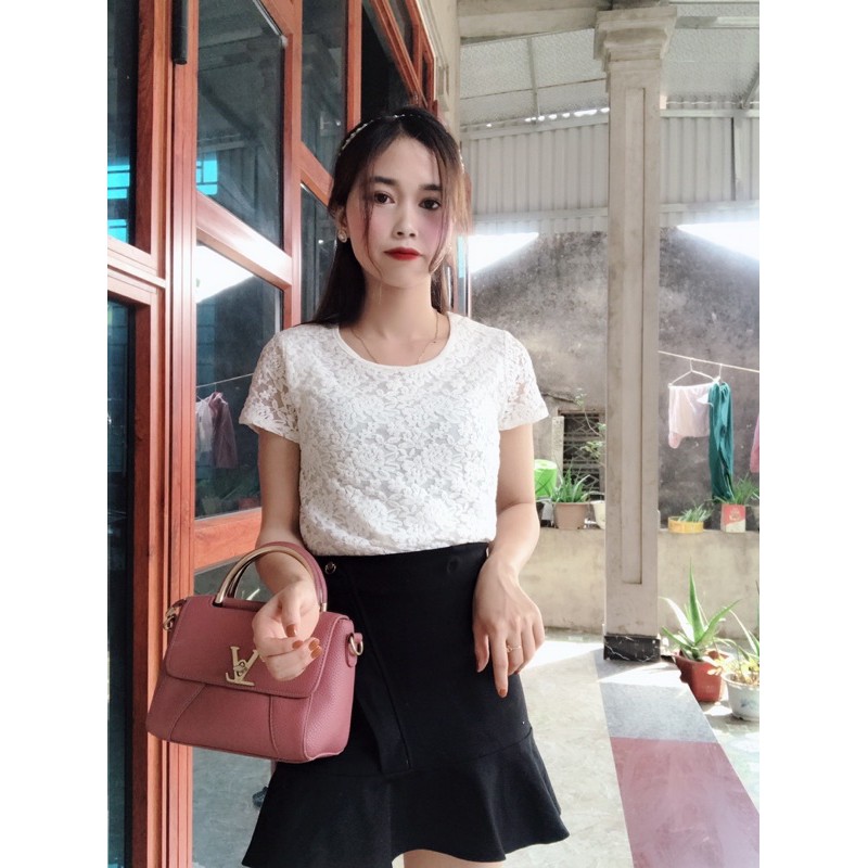 Áo ren cổ tròn đơn giản dịu dàng ( ảnh thật)