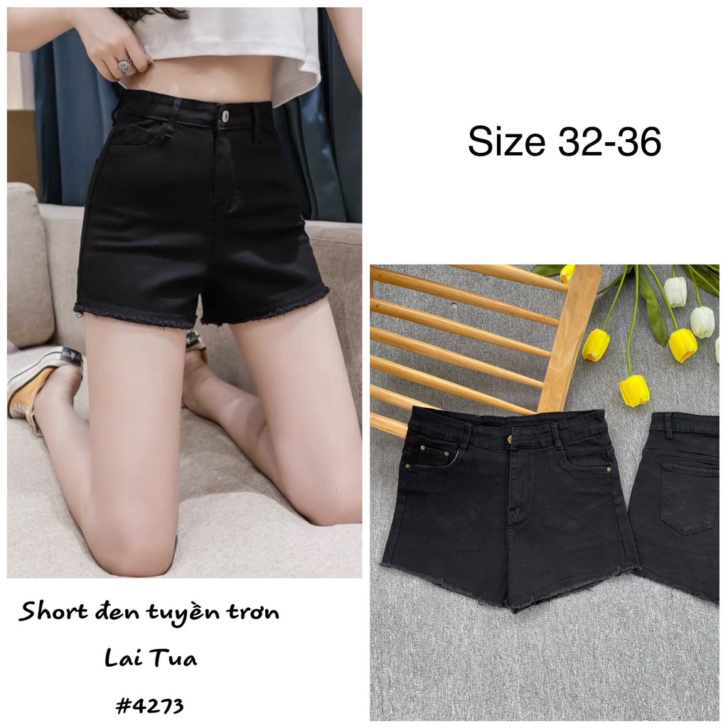 Quần Short Bò Nữ Hàng Co Giãn Mạnh Màu Đen Mẫu Trơn Tua Lai Quỳnh Trâm Shop