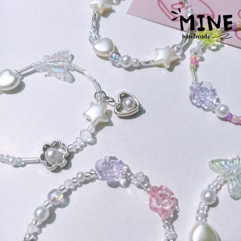 Vòng tay hạt cườm pastel hologram mix hoa tim sao phụ kiện thời trang Hàn Quốc dễ thương - Minehandmade