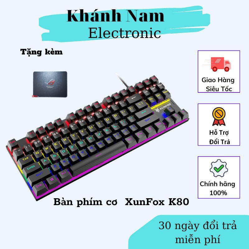 Bàn phím máy tính, K80 Gaming-87 phím, đèn LED nhiều chế độ- Tặng kèm lót chuột máy tính.