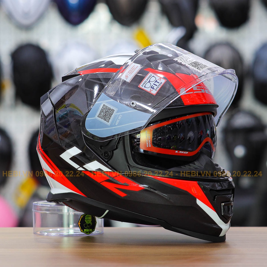Nón Fullface 2 Kính LS2 FF800 Đen Đỏ Trắng Nerve