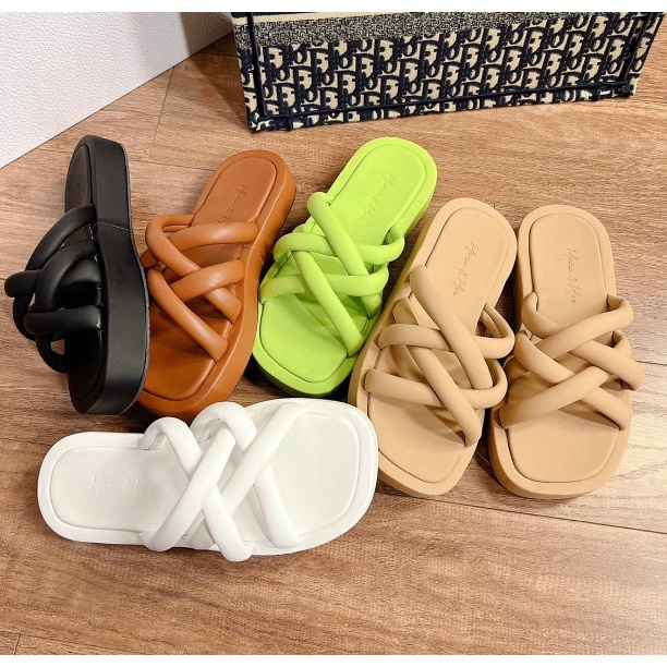 Dép Bánh Mì Quai Ống Đan Dây Chéo Đế Độn Siêu Êm Chân DD-0310