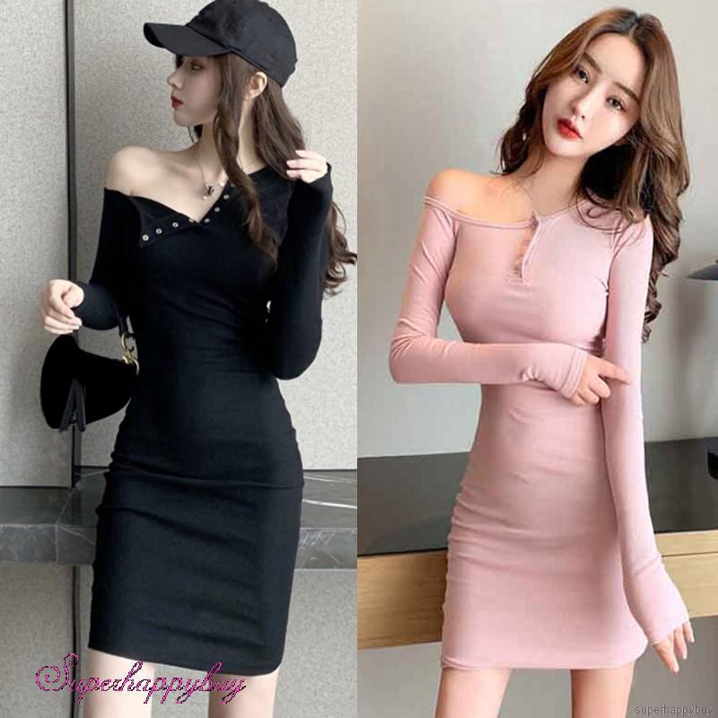 Đầm body tay dài màu trơn thiết kế ôm sát quyến rũ