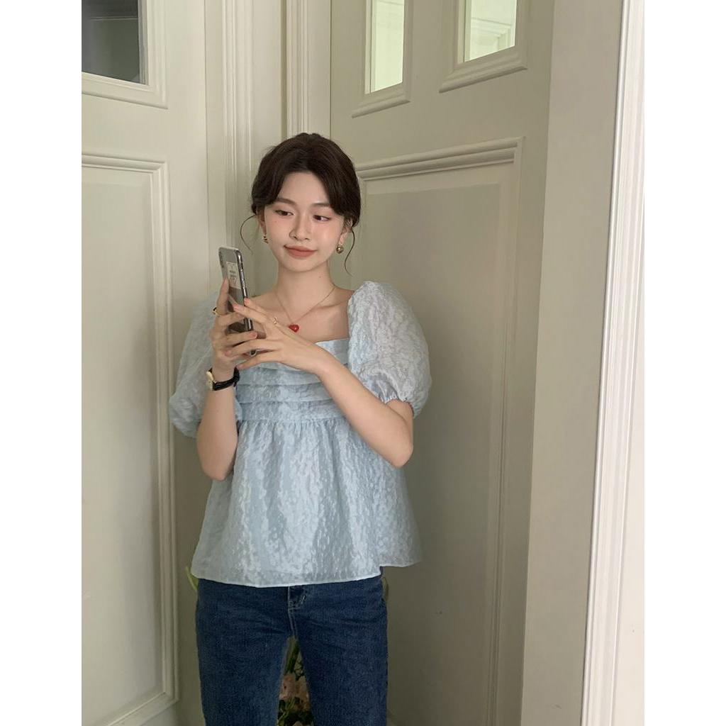 Áo Sơ Mi Cổ Vuông Thắt Nơ Sau Lưng Phong Cách Retro 63559