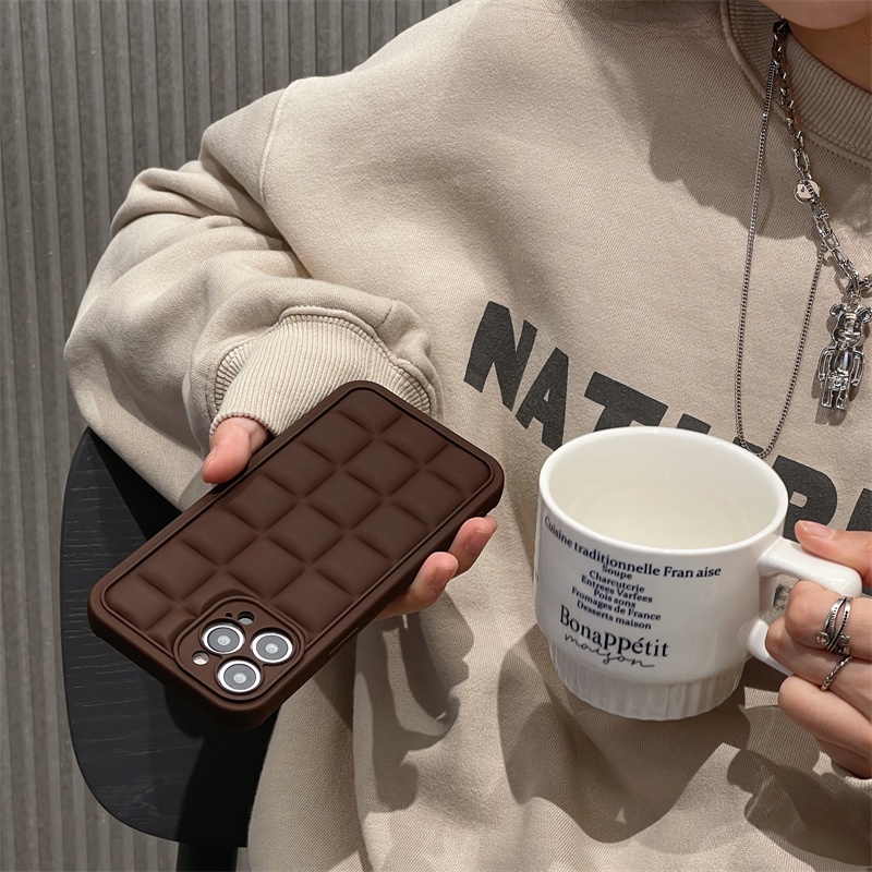 Ốp Điện Thoại Dẻo Hình Vuông Màu Socola Độc Đáo Chống Sốc Cho iPhone 14 13 12 11 Pro X XS MAX XR