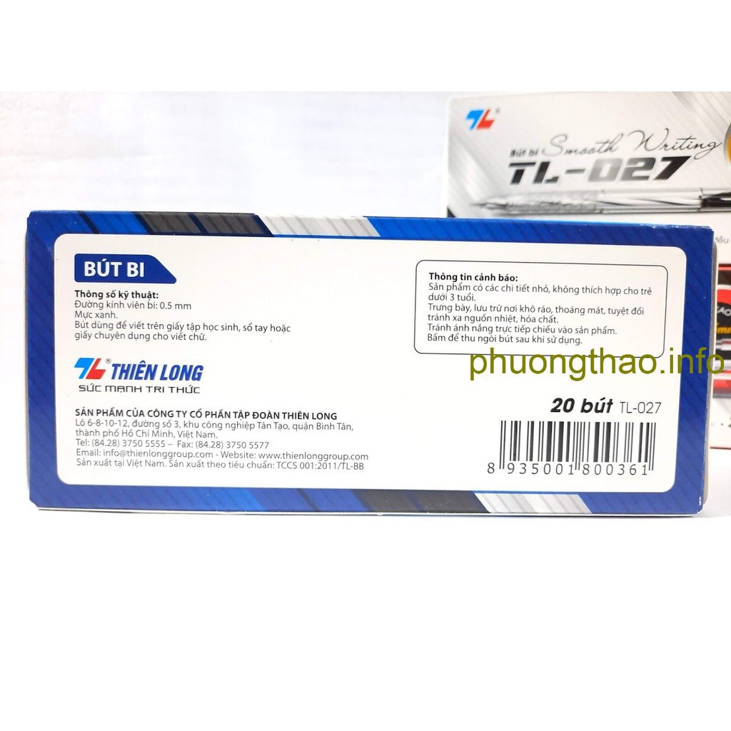 Bút bi thiên long 027( hộp 20 chiếc), hàng chuẩn thiên long loại 1.(giá 1 cái)