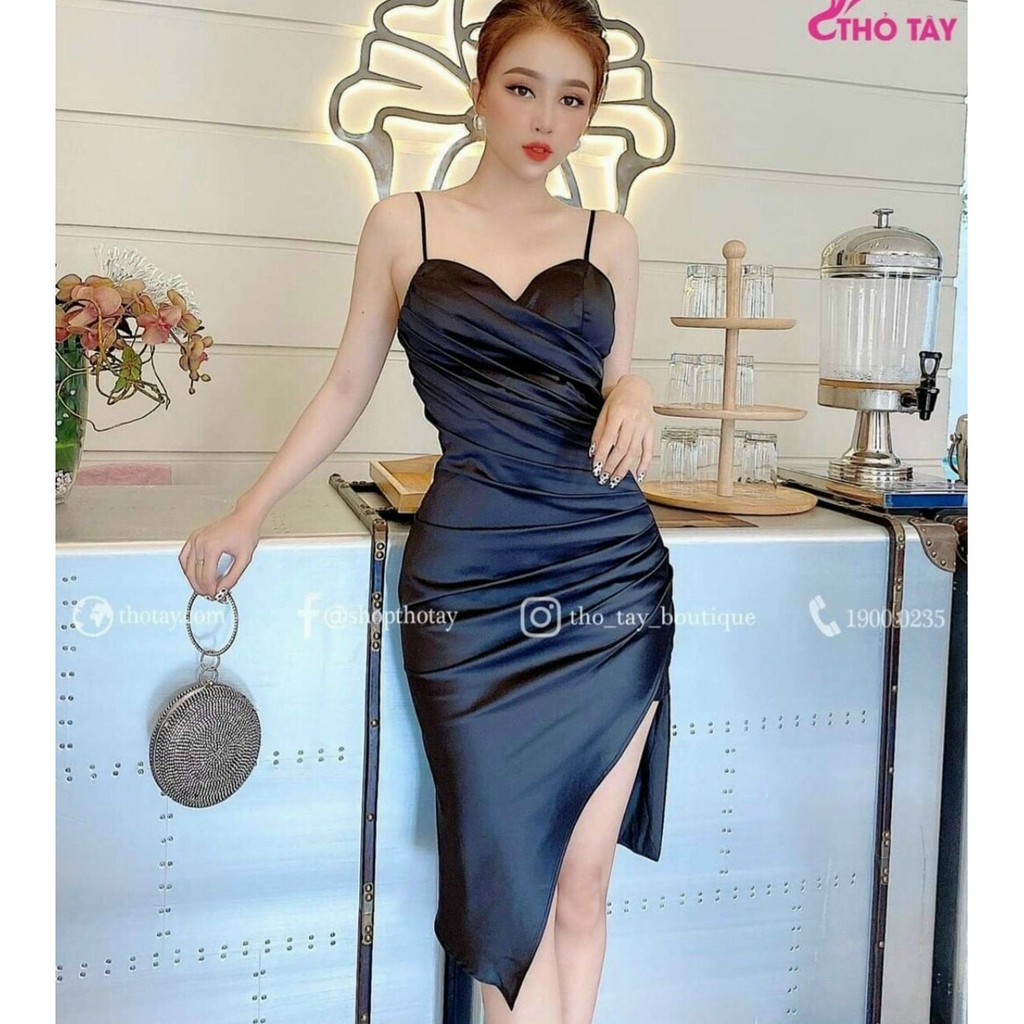 Đầm Dự Tiệc 2 Dây Xếp Ly eo Chất Liệu Lụa Satin Sang Chảnh, Nhẹ Nhàng Tôn Dáng (4 màu xanh,đen,hồng.trắng) Kèm Mút | BigBuy360 - bigbuy360.vn