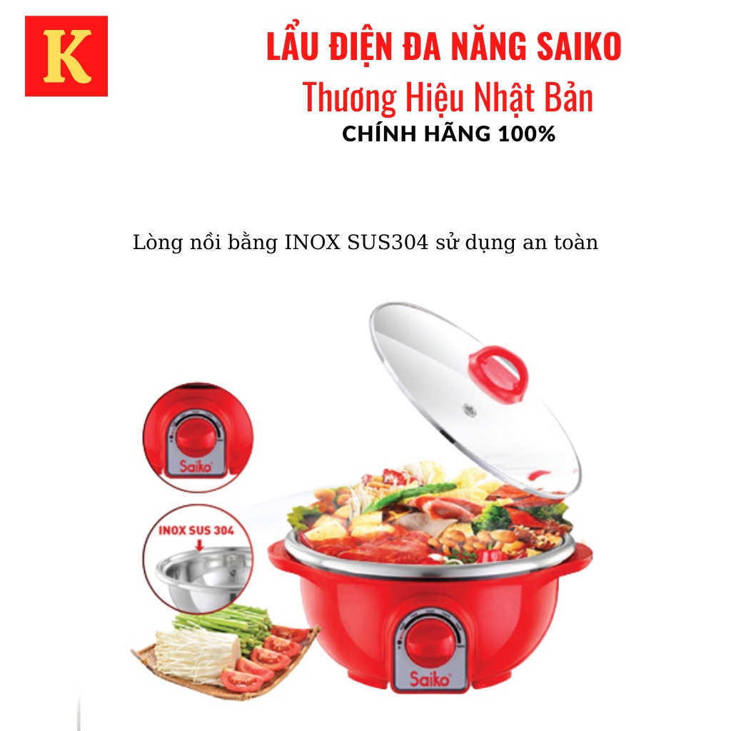 Nồi lẩu điện Saiko MC 3535S-lẩu điện 3l5-1800W nấu nhanh-hàng chính hãng-bảo hành 18 tháng toàn quốc