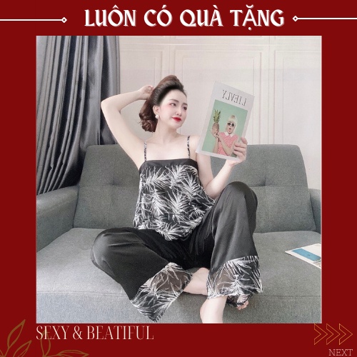 Bộ Đồ Ngủ Mặc Nhà Nữ  ⚡ SIÊU HOT ⚡ Lụa Chiffon Siêu Mịn, Sang Chảnh [ Size < 60kg] - Sun shop | BigBuy360 - bigbuy360.vn