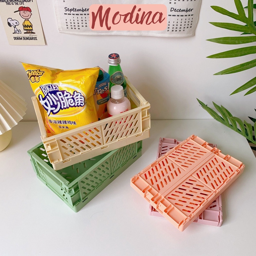 Kệ mini để bàn, rổ nhựa gấp gọn MODINA trang trí bàn học đựng bút sticker