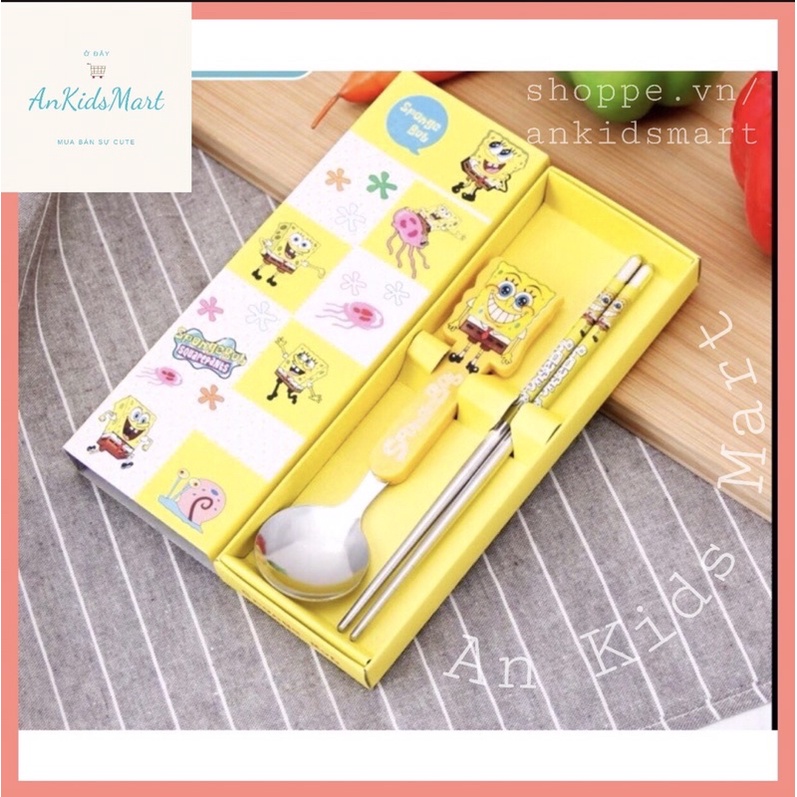 Set đũa + thìa inox hình thú hoạt hình dễ thương