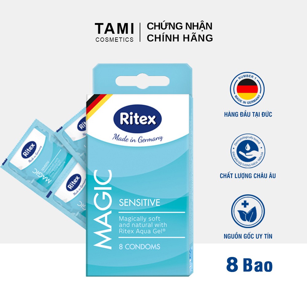 Bao cao su RITEX MAGIC Chân thật từng cảm xúc Thích hợp cho da nhạy cảm [Hộp 8 chiếc] Có che tên RI-MAGIC8