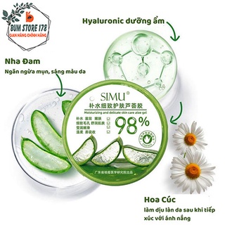 Gel dưỡng ẩm nha đam 98% SIMU 300ml dưỡng ẩm làm mát dịu da, Gel nha đam chính hãng nội địa Trung 98% dưỡng da cấp ẩm da