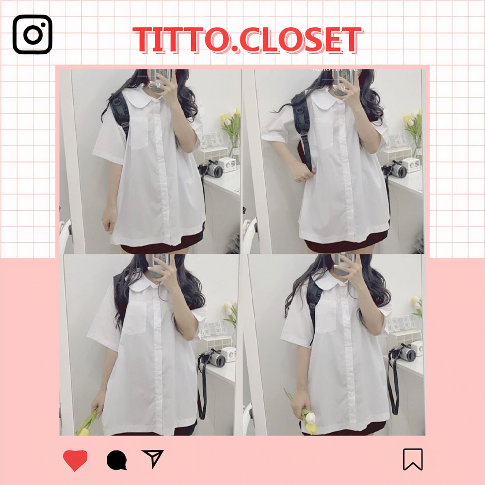 Áo Sơ Mi Tay Lỡ Cổ Sen, Sơ Mi Học Sinh Thái Lan - Ảnh Thật - Titto Closet